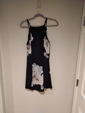 Navy Floral Slip Dress with Pale Blue & Cream Blooms